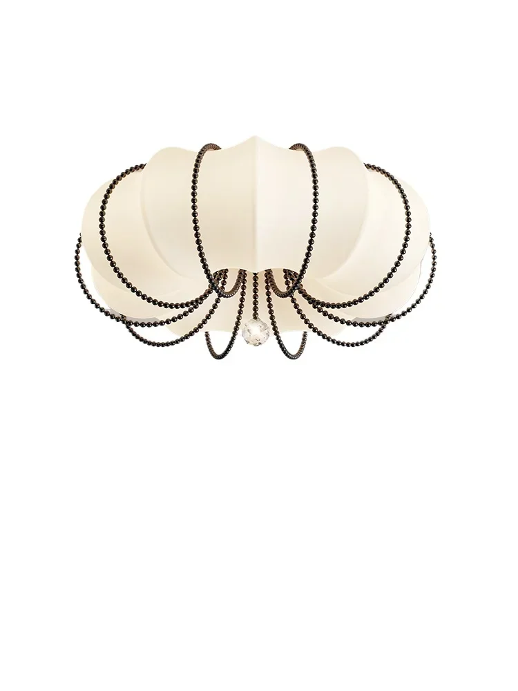 

Bedroom light French retro cream wind pumpkin ceiling light 2024 new pearl chain master bedroom room lamp