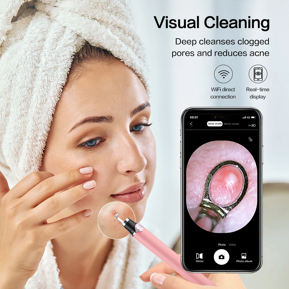 Visual Acne Cleaner Blackhead Remover Acne Needle Squeeze Pore Cleaner Pimple Black Dots Extractor Facial Cleaning Beauty Device