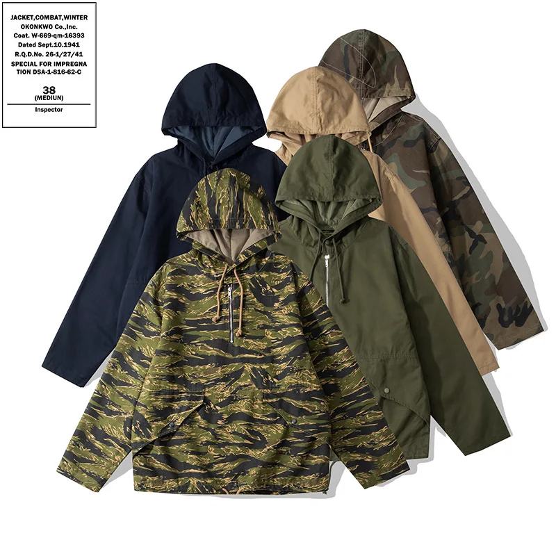 OKONKWO-Camo Hooded Windbreaker Coat, Combat Jacket, Camping Parka Trekking Hiking Hunting Outdoor Trekking Parka ECWCS PARKA