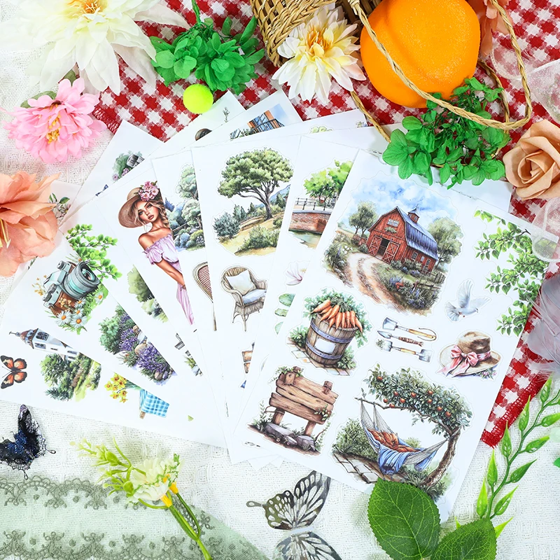 

20 Sheets/book Vintage Character Flower Garden Landscape Sticker Book Creative DIY Journal Material Collage Stationery