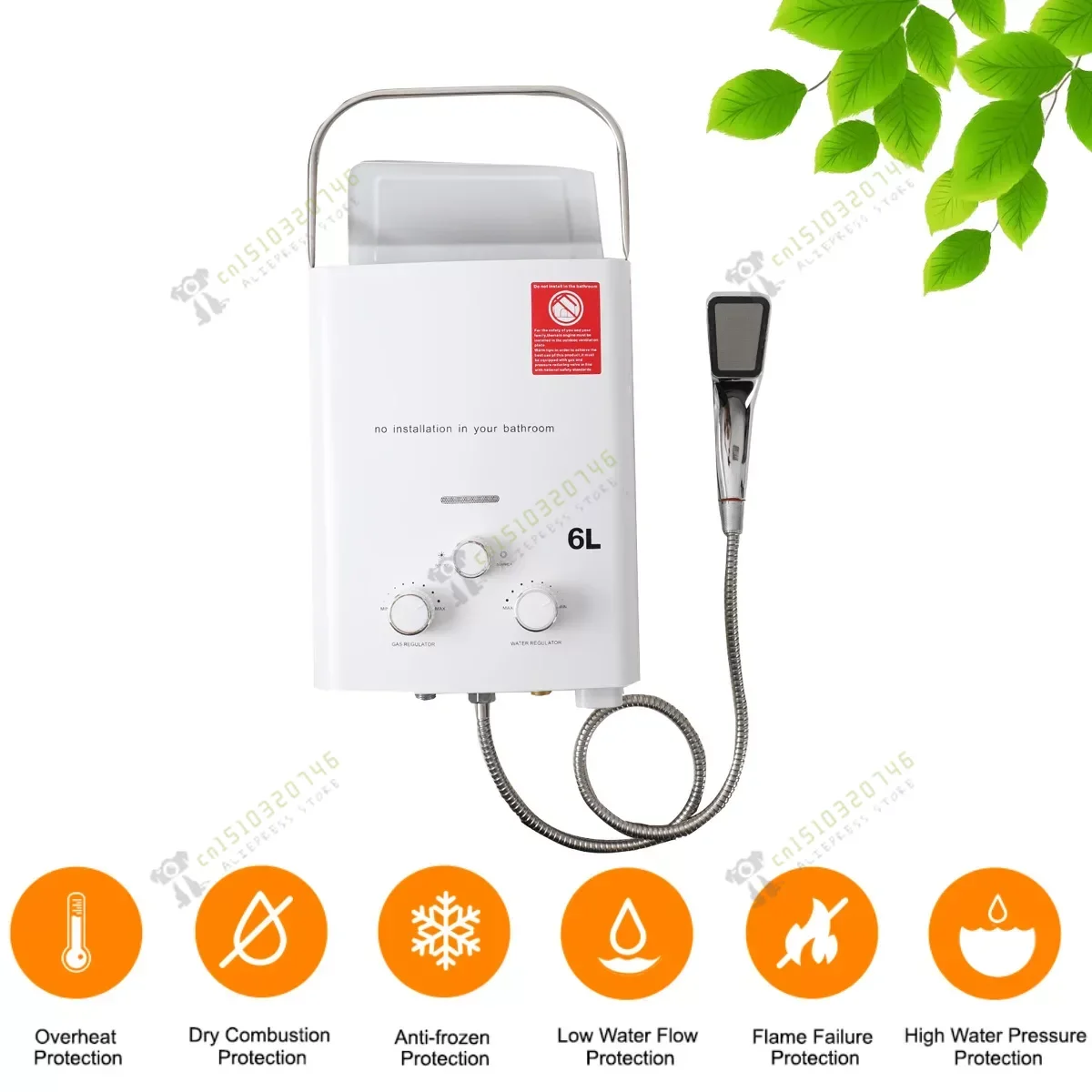 6L Propane Gas Tankless Water Heater 12KW Instant Electric LPG Hot Water Heater Boiler With Shower Head Kit For Home RV Camping