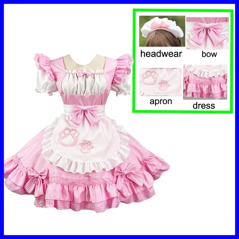 Vestido Sexy de sirvienta de Anime para niña, dulce gato, negro, blanco, rosa, lindos vestidos de Lolita, delantal de fiesta de Carnaval, trajes de camarero