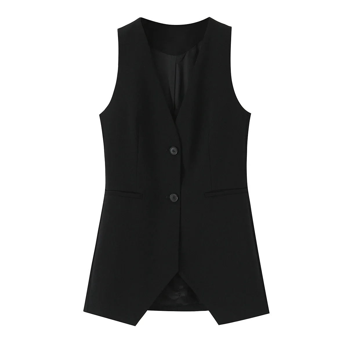 Conjunto de dos piezas de otoño, chaleco, abrigos + pantalón de pierna recta, pantalón largo de cintura alta, chaqueta informal sin mangas con cuello en V a la moda corta para mujer