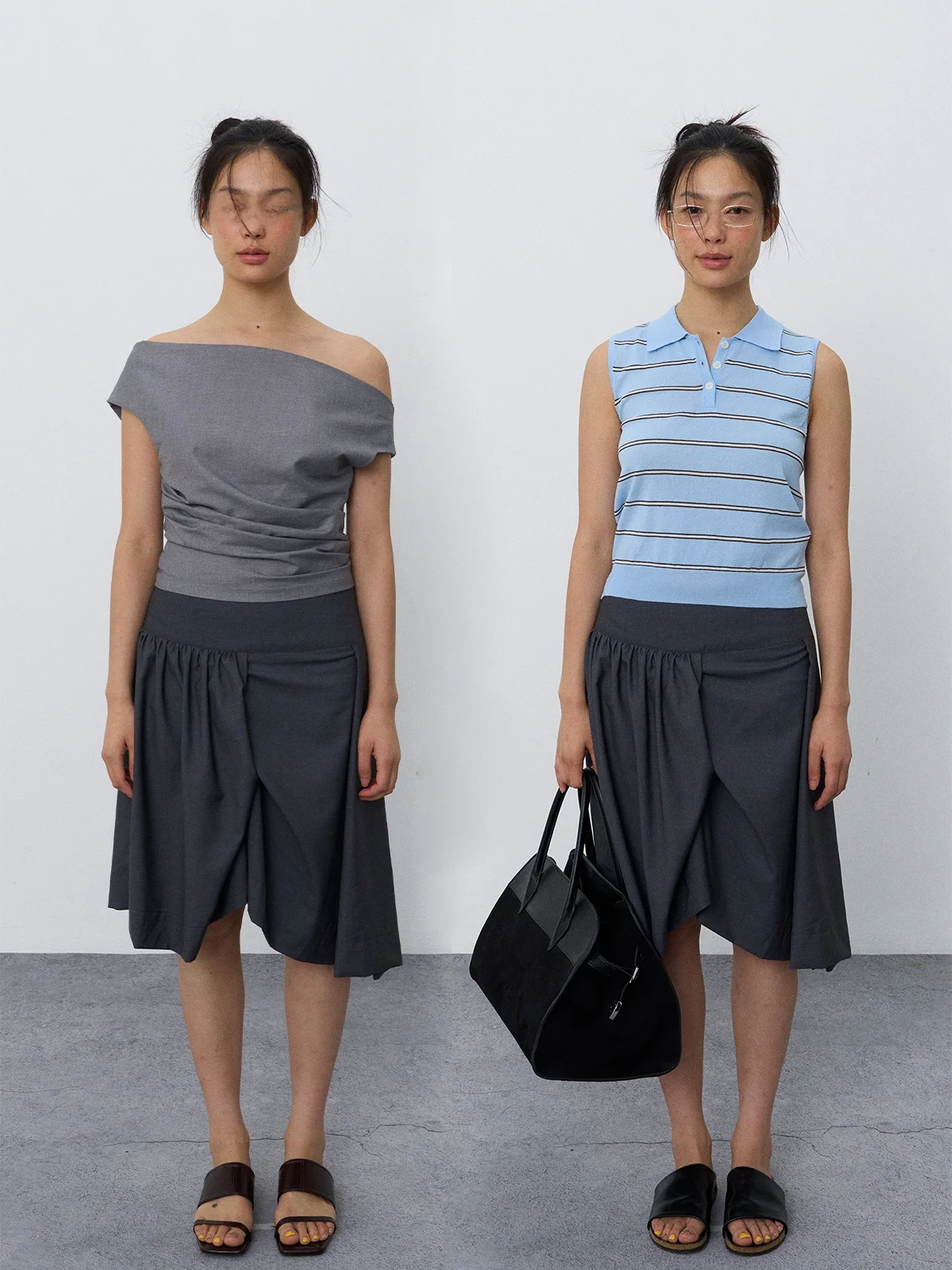 

Rebornique Korean Sle Asymmetrical Pleated Midi Skirt Casual mid Waist Polyester Viscose Blend Ci Commute Daily Wear