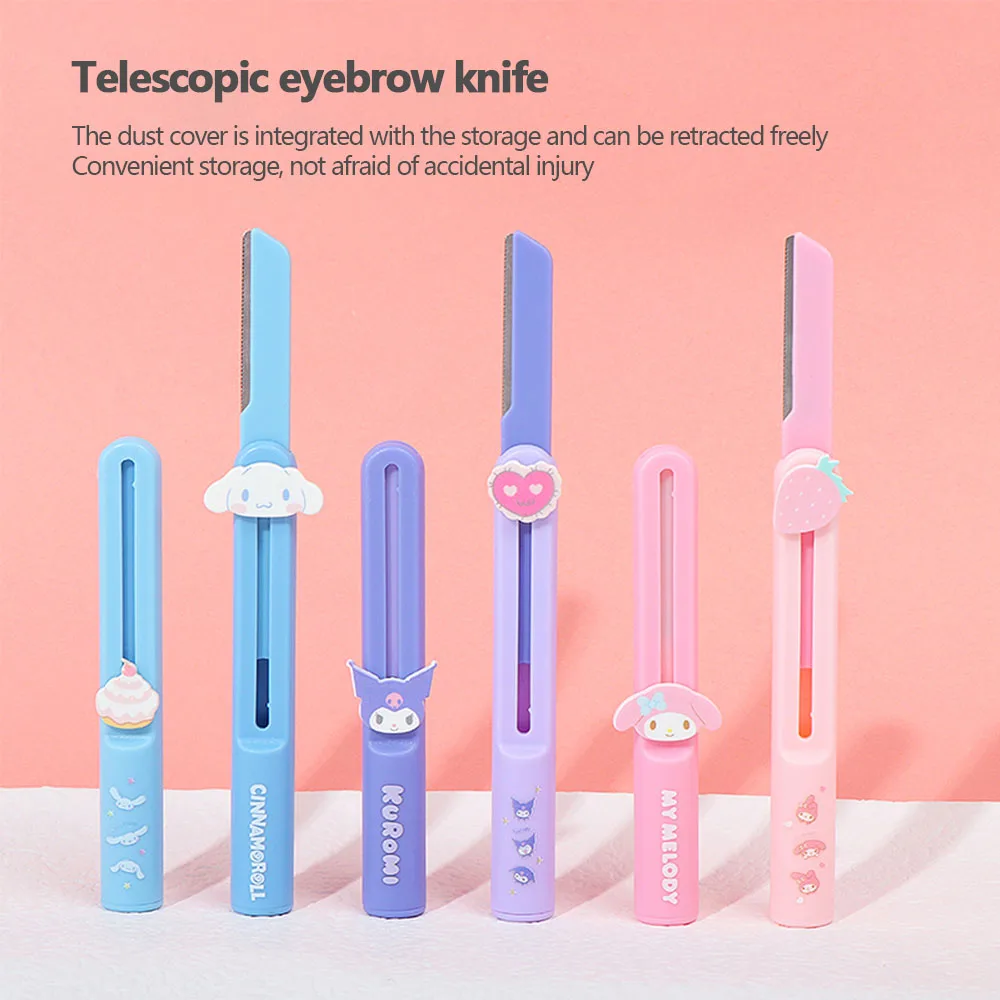 Sanrio Portable Retractable Eyebrow Trimmerl Kawaii Cinnamoroll My Melody Kuromi Girl Heart Safe Eyebrow Shaving Knife Anime