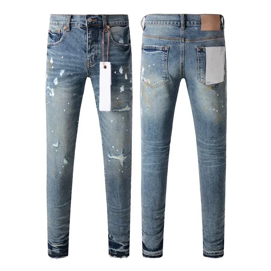 New High street Purples jeans Men blue do vintage top quality repair low elevation skinny hold denim trousers brand pants