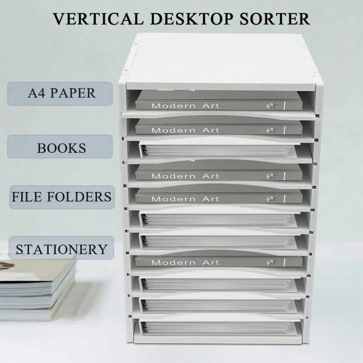 Vertical Desktop Sorter, 11 Slots Wooden Mail Organizer Vertical File Organizer, Paper Sorter Organizer With 11 Slots Adjustable, Construction Paper Storage Mailbox For Classroom Office, White Back To School