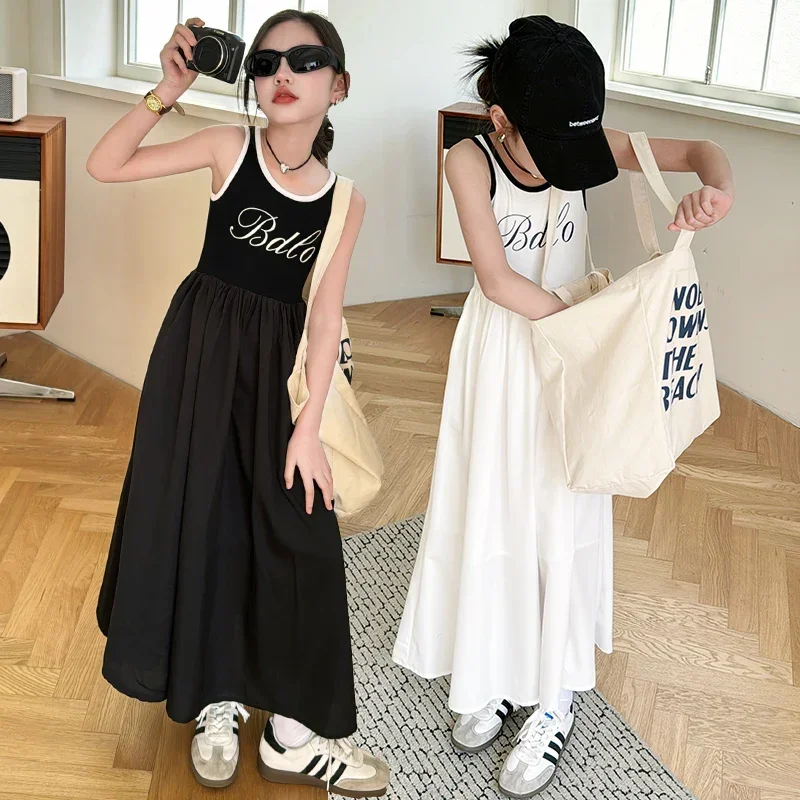 French style teenage Girls Summer Dress Versatile Tank Top Dresses 2024 Western Slim Fit Letter one-piece dress vestido verano