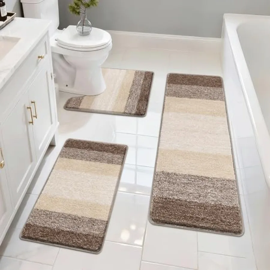 

Набор ковриков для ванной комнаты, 3 шт., включая U-образный контурный коврик для унитаза, впитывающие плюшевые коврики из микрофибры, нескользящие коврики для ванной, размер M