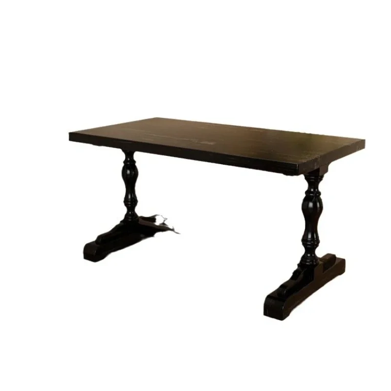 

Solid wood retro dining table and chairs, American light luxury black table