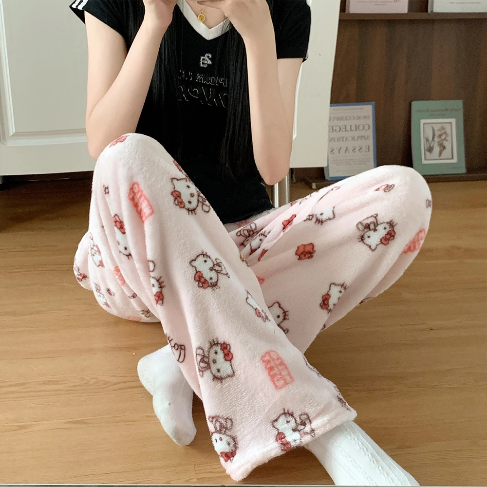 الكرتون غرزة المرأة الشتاء السراويل القطيفة سانريو سينامورول أنيمي الشتاء لينة سميكة الراحة فتاة طالب السراويل الدافئة الناعمة