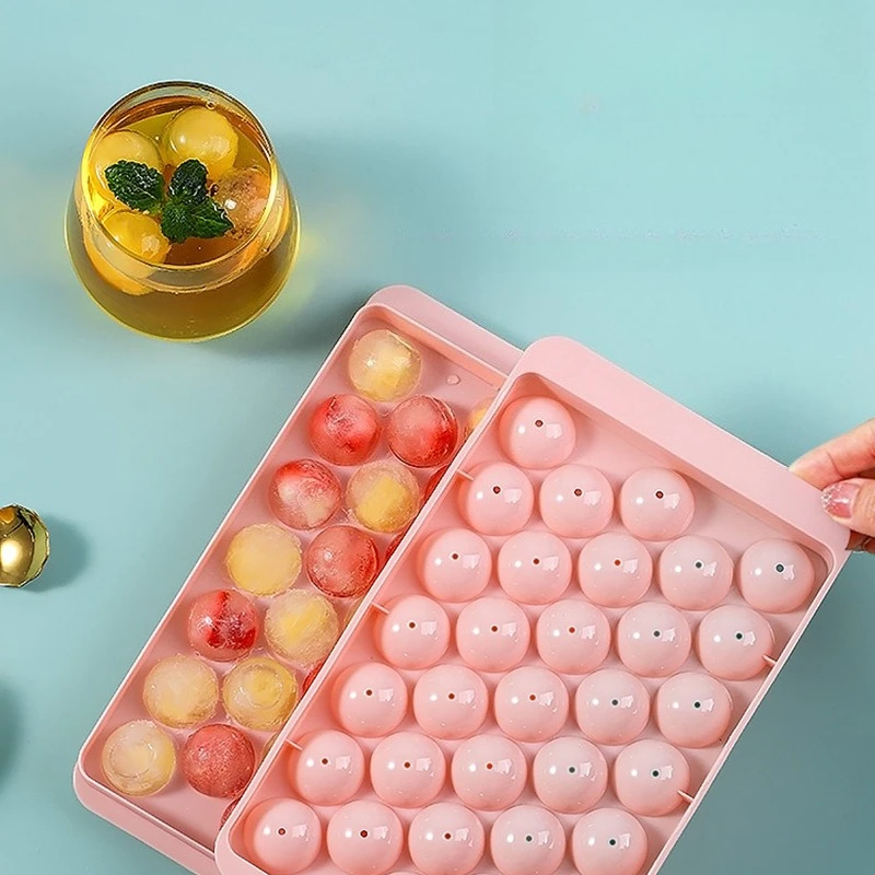 

33 Grid Ball Ice Cube Mold Ice Box Household Round Spherical Small Frozen Cube with Lid Artifact Food Grades Durable PP Ice Tray