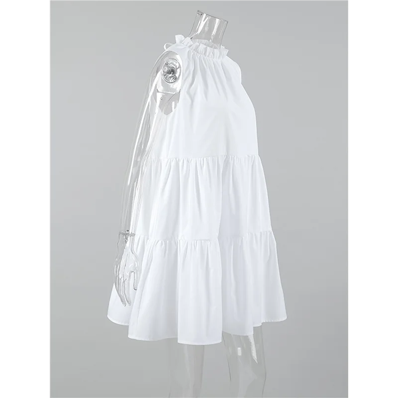 【D75C】Vestidos femininos de verão sem mangas uma linha em camadas balanço mini casual boho praia férias vestido de verão