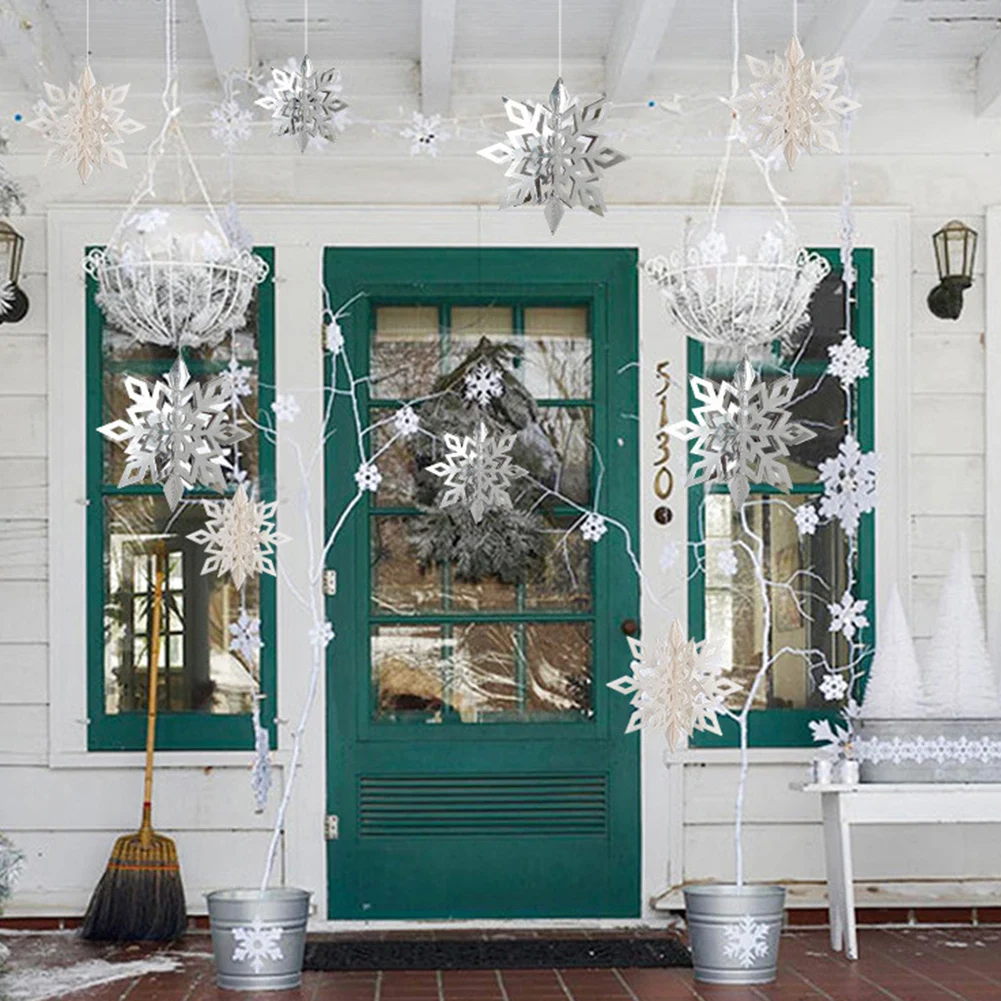 

Christmas 3D Snowflake Pendant 6 Pcs set Christmas Party For Decorating Houses Paper Shops Three-dimensional Ceiling Decoration