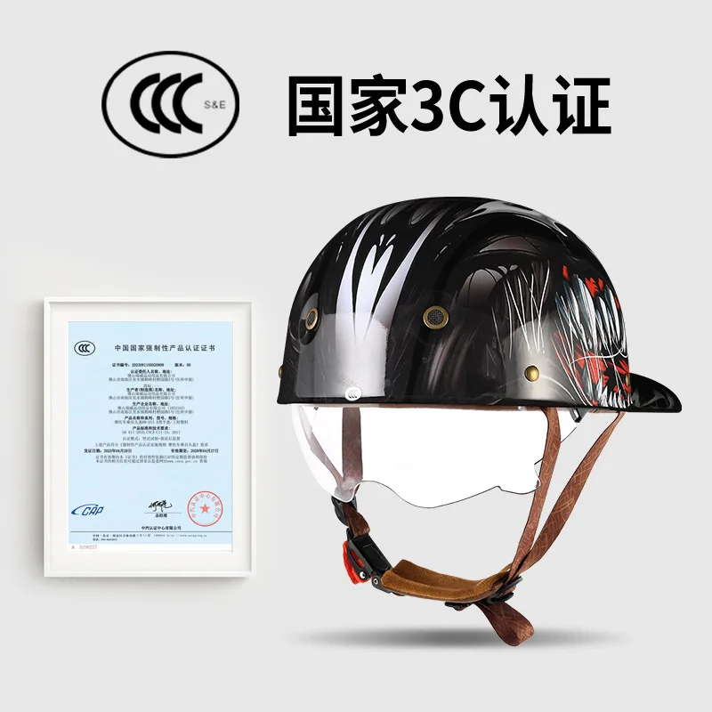 การรับรอง DOT หมวกกันน็อคครึ่งรถจักรยานยนต์หมวกกันน็อคมอเตอร์ไซค์กันลมผู้หญิง Retro Moto หมวกกันน็อคครึ่ง