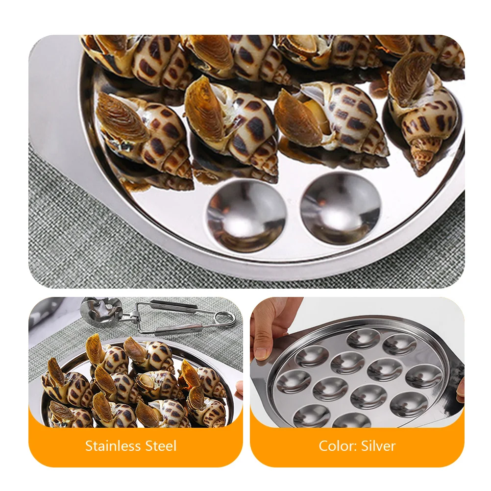 

3pcs Stainless Steel Snail Dish Escargot Plates Seafood Serving Tray Oyster Pan Cake Pastry Salad Kitchen