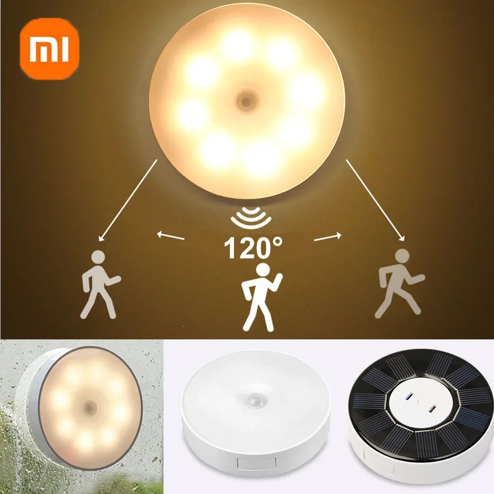 XIAOMI Night Light With Motion Sensor Rechargeable USB Solar Wall Lamp LED For Kitchen Cabinet Bedroom Bedside Table Decoration