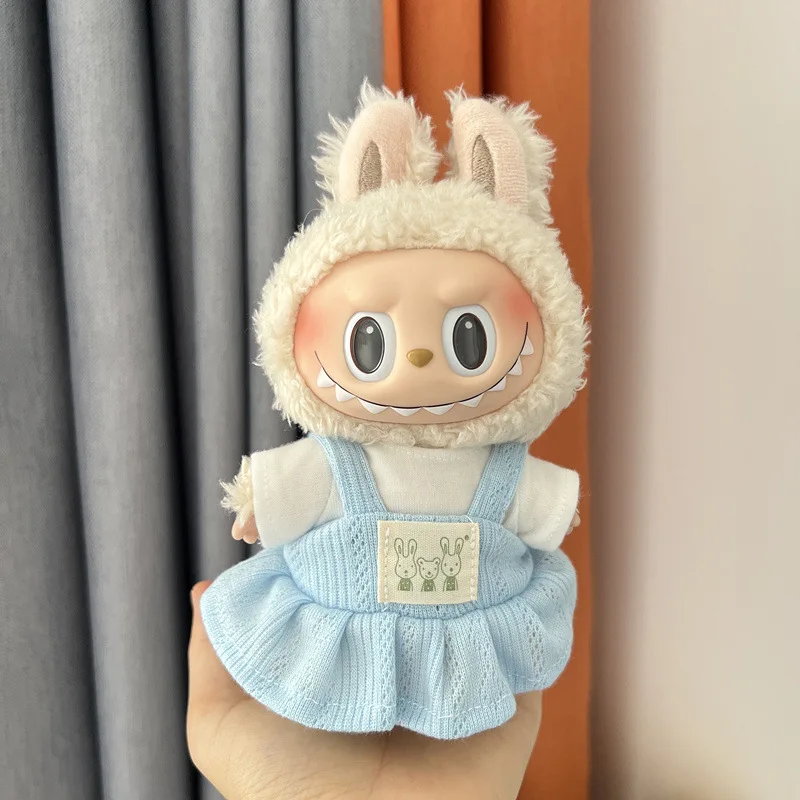 لملابس Labubu يجلس حفلة الزي مع وزرة الأرنب وفستان مجموعة 17 سنتيمتر دمية خلفية الحمالات تنورة زي الملابس فقط
