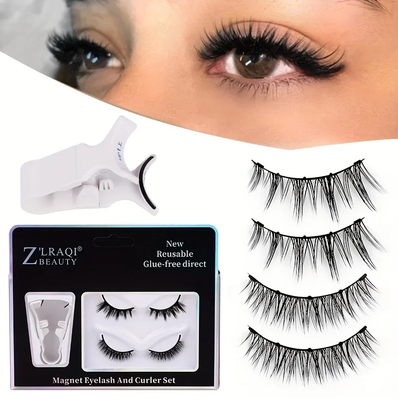 A set of magnetic eyelashes, natural look, quick installation without glue, reusable double pair of false eyelashes