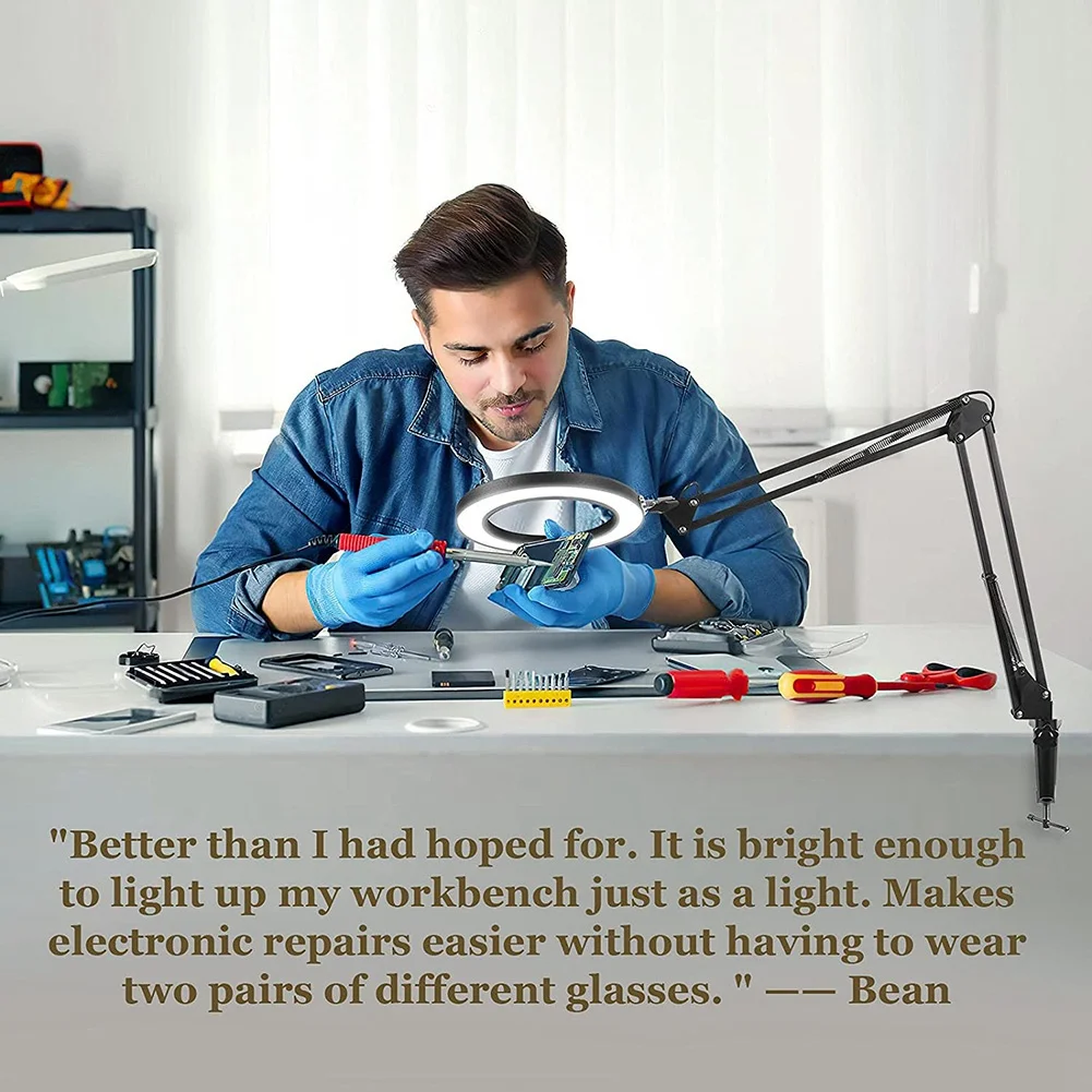 

A66R-Magnifying Glass with Light and Bracket,3 Color Modes Stepless Dimmable LED Desk Lamp, Used for Reading and