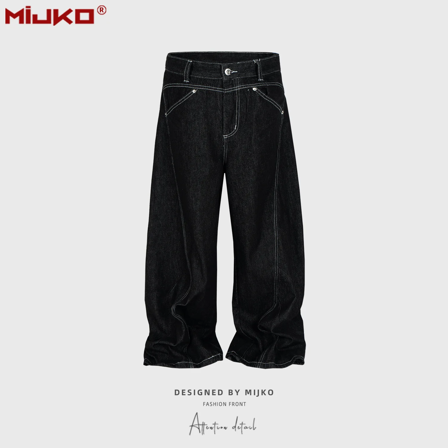 

Fashion Retro Curved Knife Design Jeans Men's Loose Black Denim Pants New
