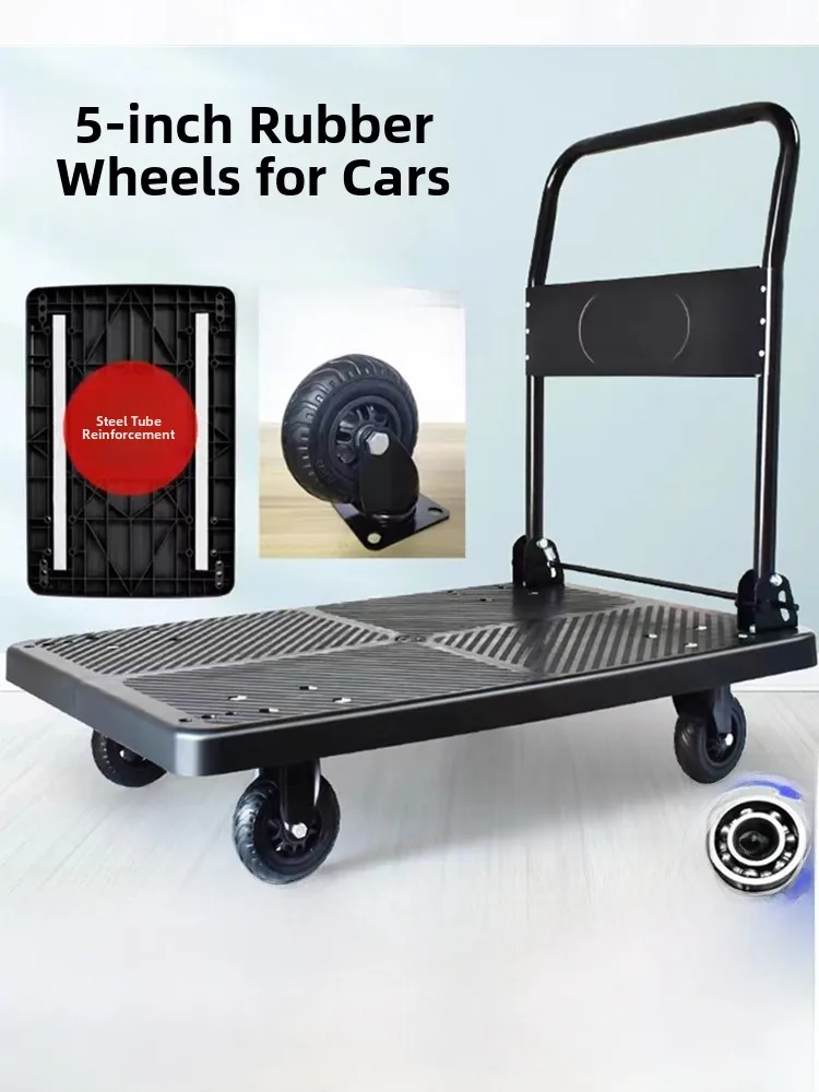 foldable-portable-shopping-cart-hand-pulled-truck-moving-truck-flatbed-cart-household-convenient-rubber-wheel-cart