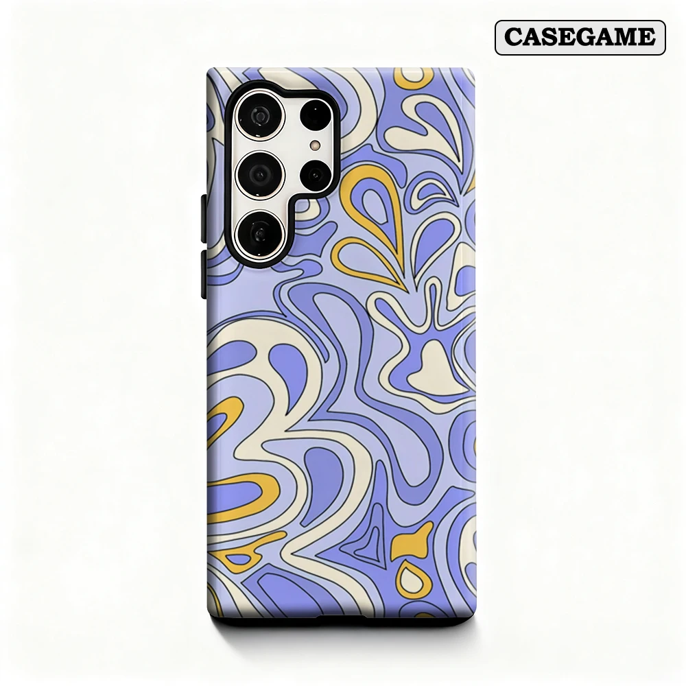 Custodia per telefono Swirly blu e oro per Samsung Galaxy S25 Ultra S24 S23 Ultra Plus Cover posteriore antiurto a doppio strato