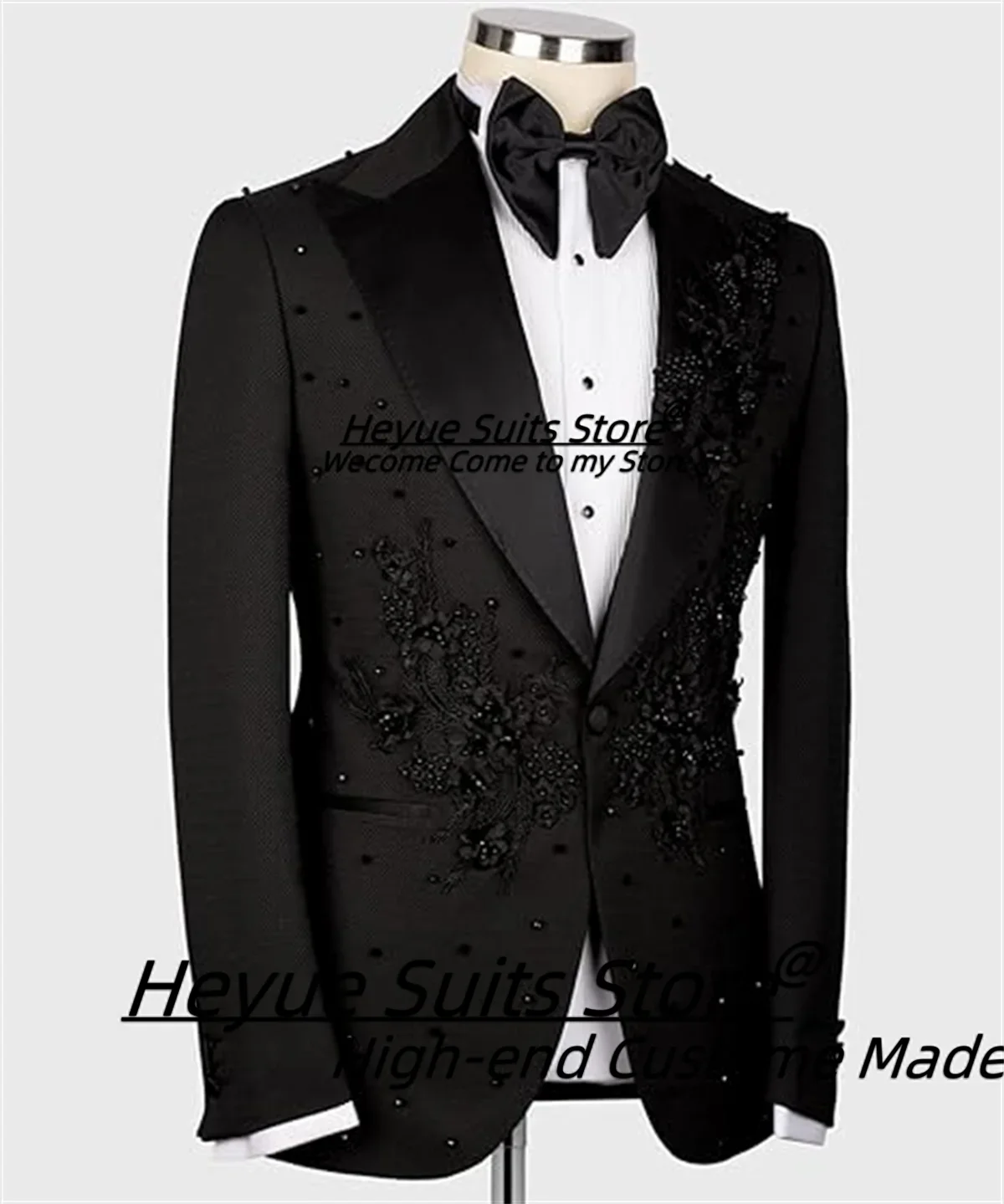 Luxurious Formal Groom Wedding Tuxedos Customized 3D Flower Bead Embroidery 2 Pieces Sets Male Prom Blazers Slim Costume Homme