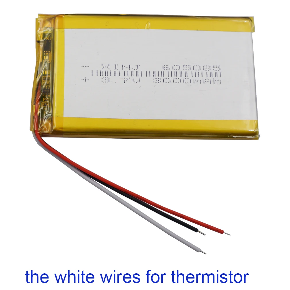 3.7V 3000mAh 11.1Wh Thermistor 3 Wires Rechargeable Replacement Li Lipo Battery 605085 For E-Book PAD GPS PSP Phone Power Bank