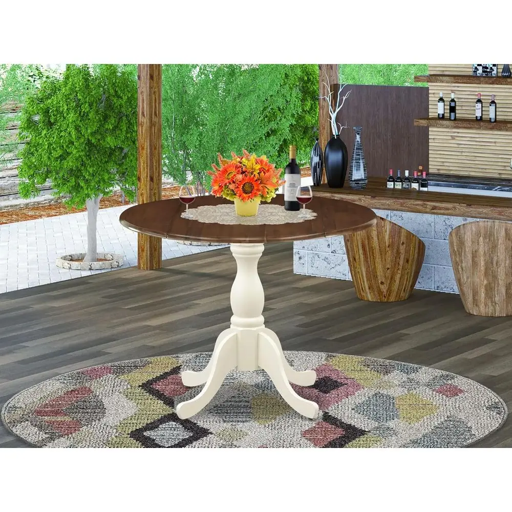 Mesa de jantar Dublin redonda multicolorida, 42 de diâmetro, folha pendente e base de pedestal