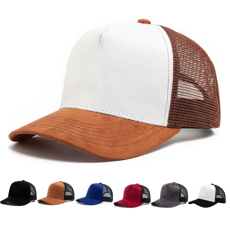 Personality Hot selling 5 panel Mesh Suede Trucker Hat High Quality Baseball Cap Spring Summer Breathable Adjustable Sports Hats