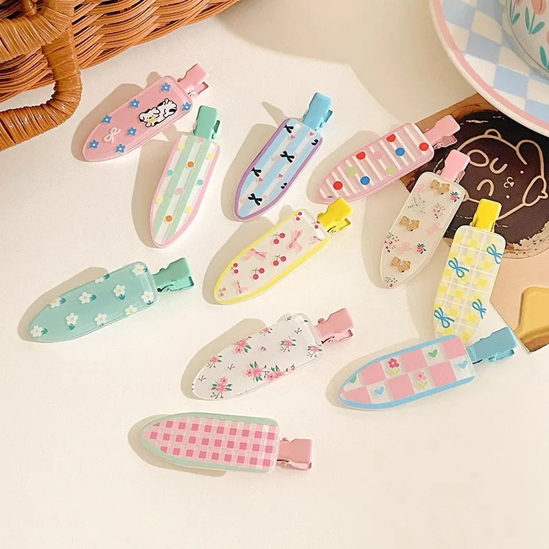 

Заколки для волос с бантом и цветочным принтом в стиле полка-дот, заколка-«уточка» для девочек, аксессуары для причесок и челки