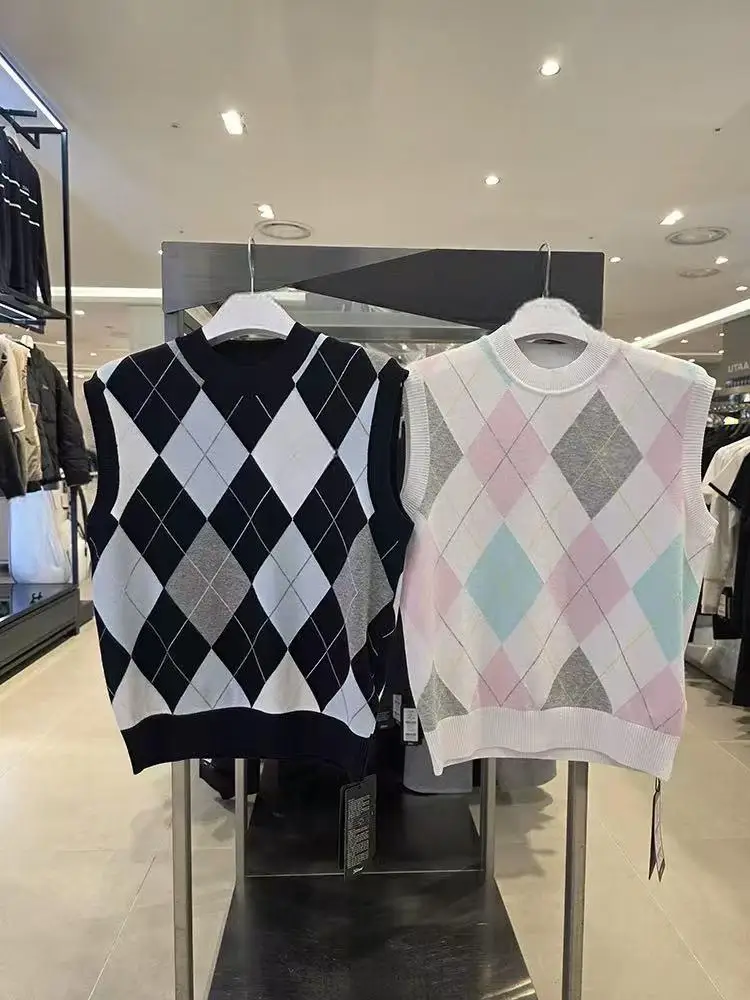 Ropa de golf para mujer para primavera/verano: nueva camiseta sin mangas de punto con diseño de diamantes que te hace lucir más joven y delgada