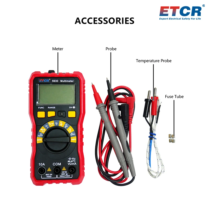 ETCR5930 Digital Multimeter DC AC Voltage Current Resistance 600V 10A 20MΩ 1000℃ 20MHz RMS Frequency Capacitance Temperature