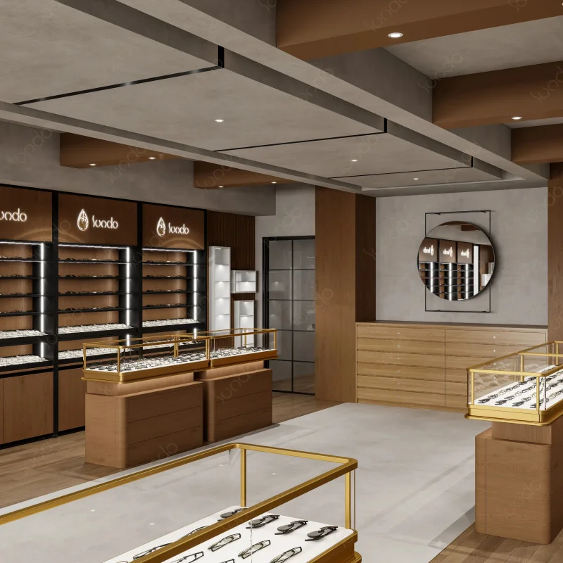 custom.Sunglasses Shop Interior Design Display Cabinet 3D Layout Branded Wall Display Furniture Modern Eyewear