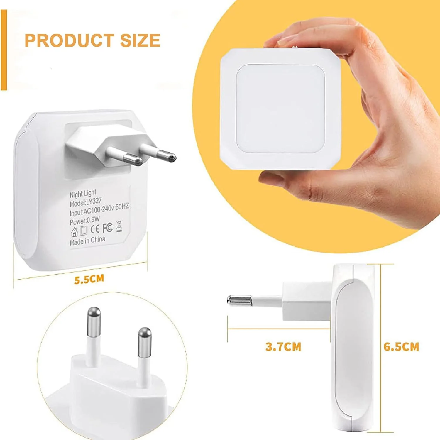 Night Light Socket with Twilight Light Sensor, Adjustable Brightness, Induction Socket Light for Room, Hallway, Stairs, Bedroom
