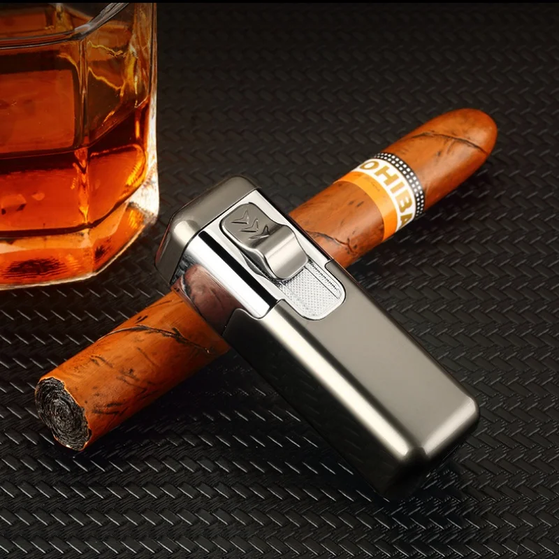 Novel Quad Jet Blue Flame Cigar Lighter Fashionable Metal Butane Gas Lighter Premium Men's Festival Gift Outdoor Practical Tool view 2