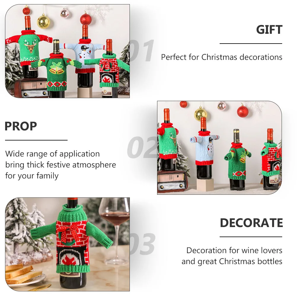 

1Pcs Christmas Wine Bottle Cover Cartoon Knitted Bottle Cover Party Ornament Festive Holiday Wine Decor