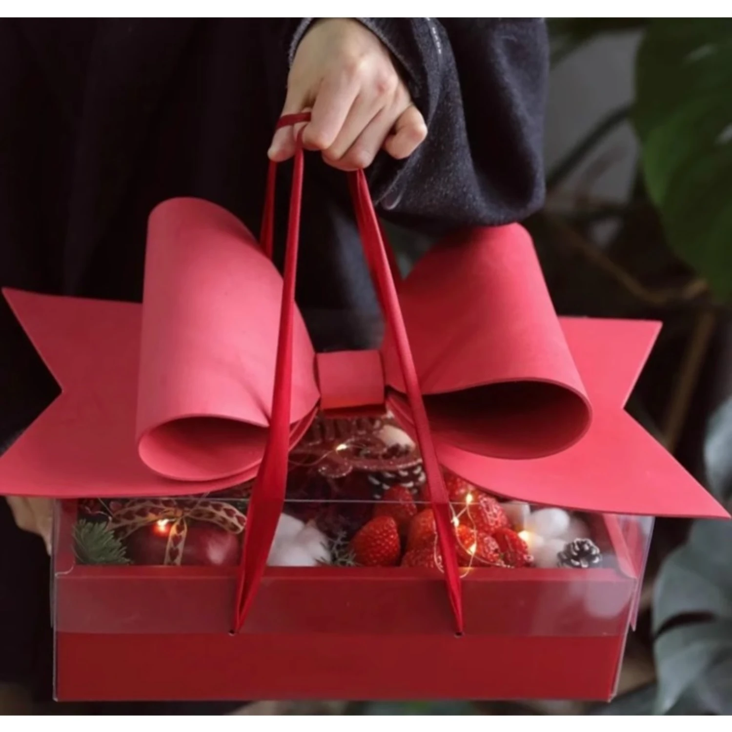 Portable and Stylish 3-Piece Annual Goods Gift Box with Festive New Year Bow - Ideal for Elegant Snack and Fruit Gift Packaging