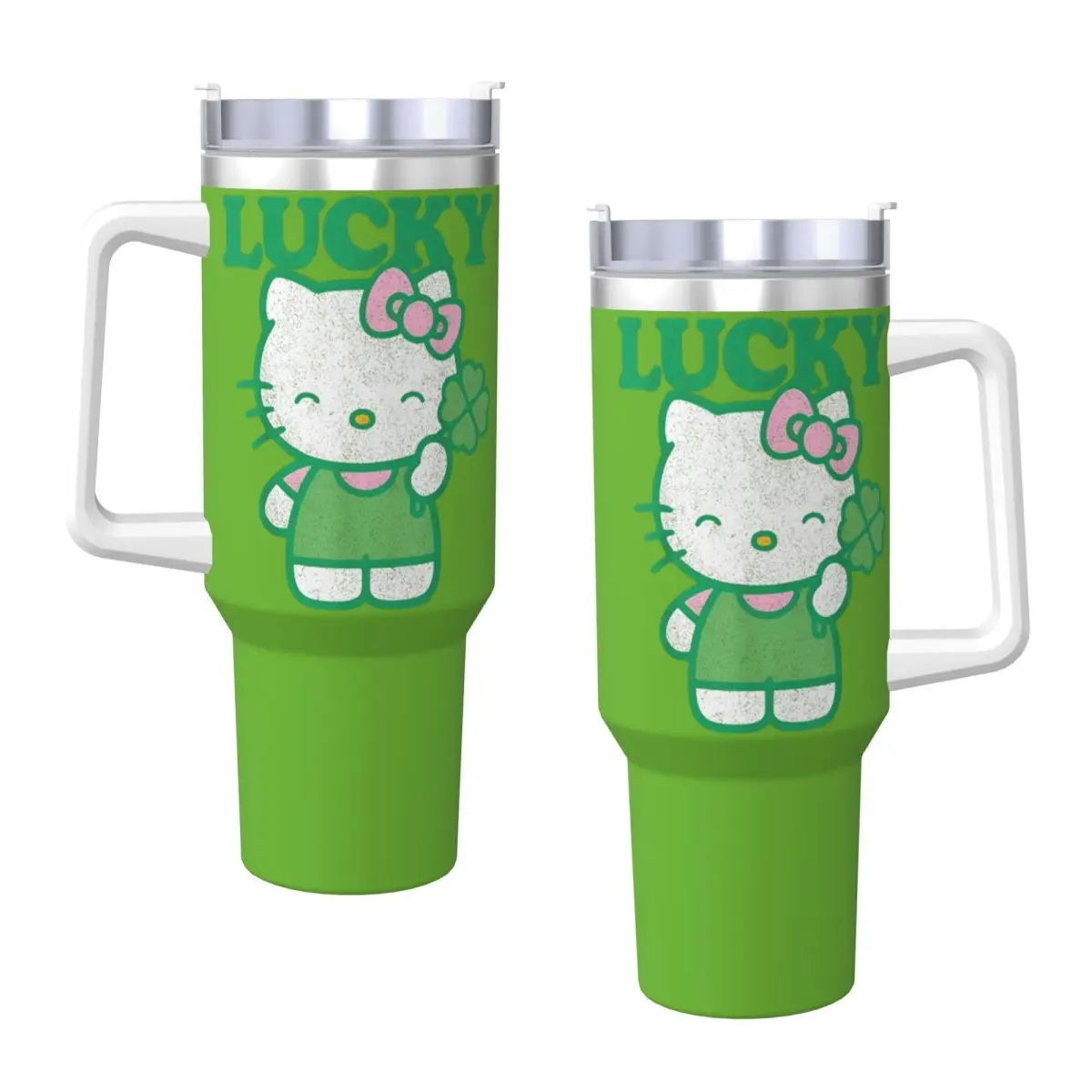 Hello Kitty Lucky Clover Tumbler Hot Drinks Water Bottle Heat Preservation Stainless Steel Thermal Cups Custom Driving Car Mugs