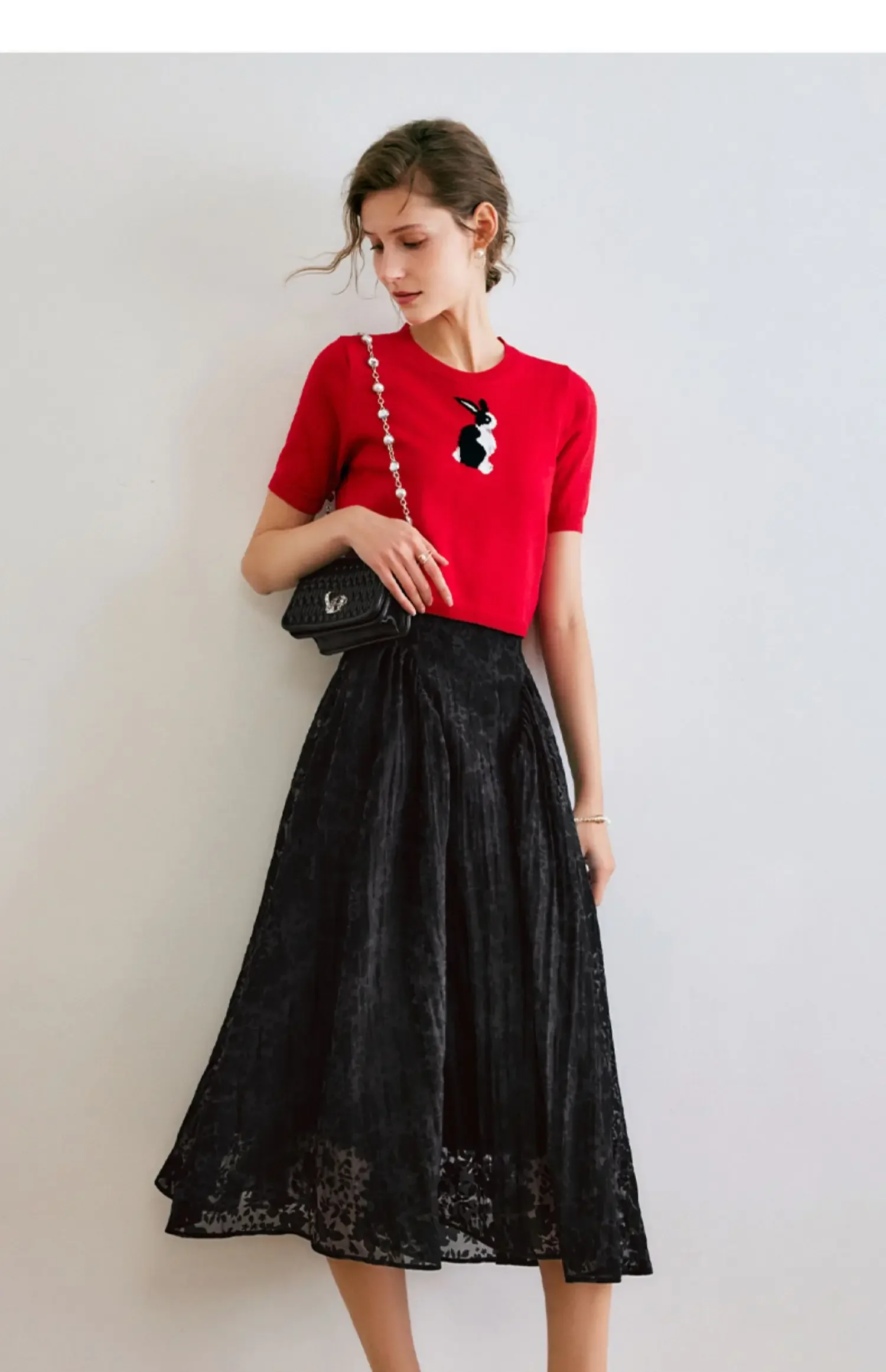 OLrain Summer Flared Skirt Women 2025 Elegant Vintage High Waist Black Jacquard Umbrella Midi Skirt Female Clothing O22XB01886