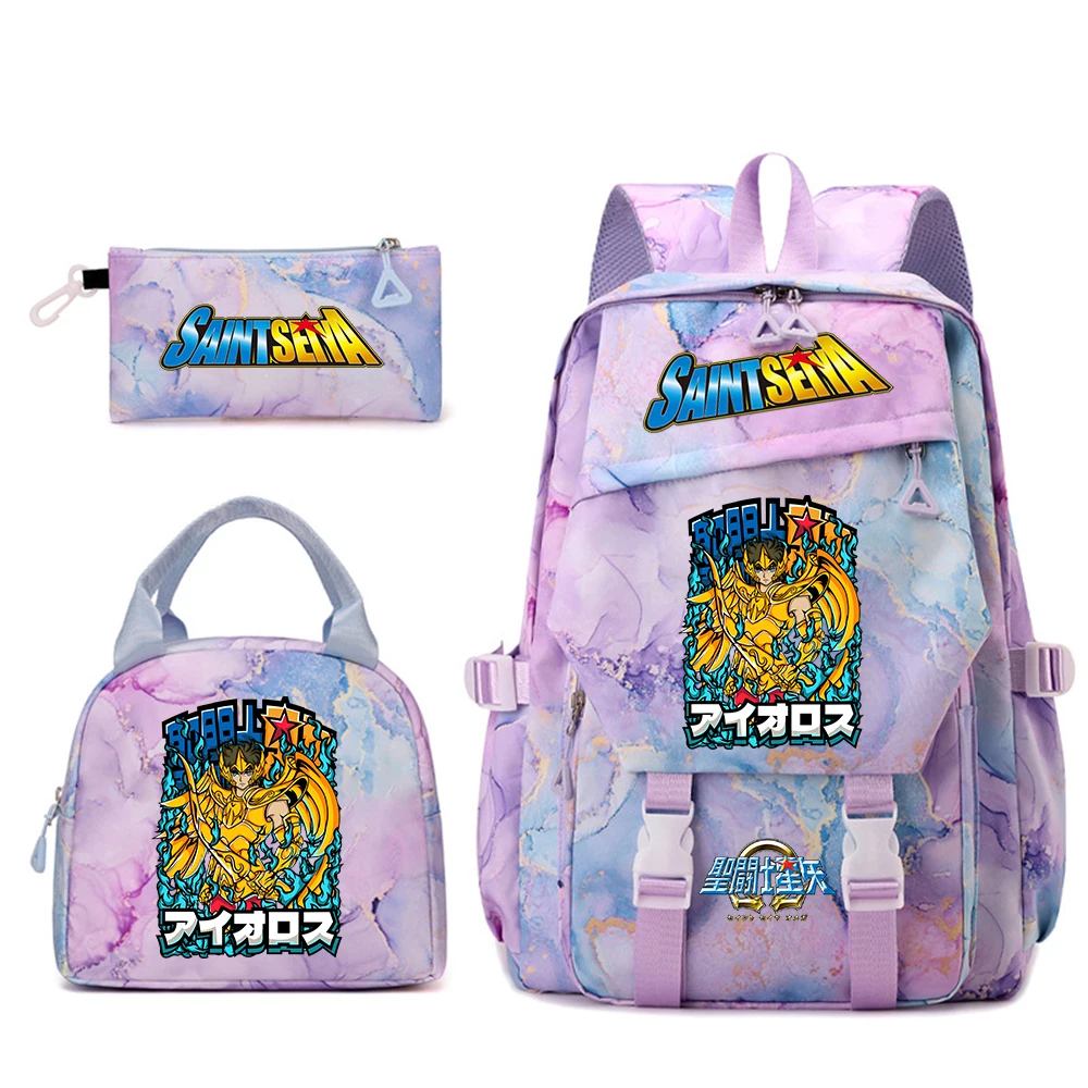 

Saint Seiya Anime Print Student Backpack Set for Girls with Lunch Bag Pencil Case Lightweight Casual School Daypack