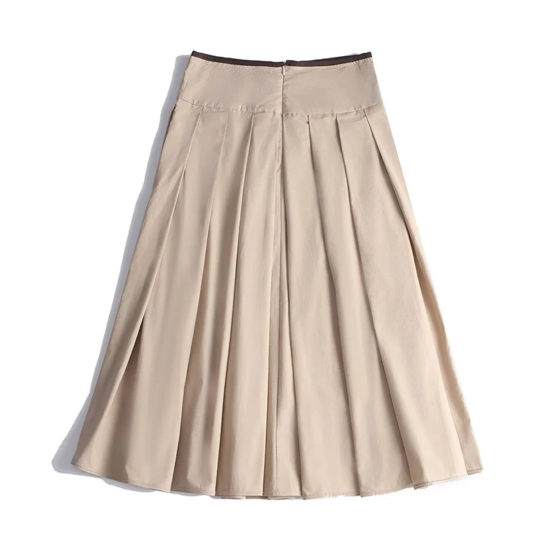 Women Casual Versatile High Waist Pleated Midi Skirt