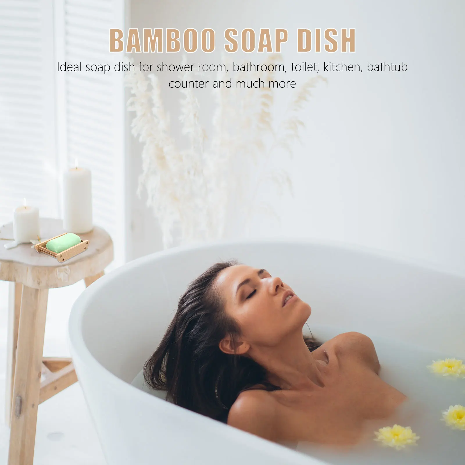 

1Pcs Bamboo Soap Dish Simple Elegant Design Fast Drying Soap Drainer for Home Office Bathroom Sponge Storage Solution