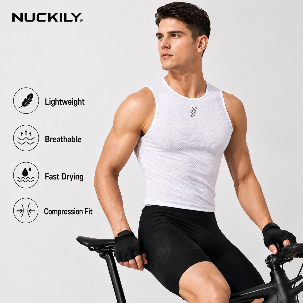 NUCKILY Men Cycling Base Layer Sleeveless Bike Jersey Breathable Mesh Quick Dry Lightweight Road MTB Vest Shirt