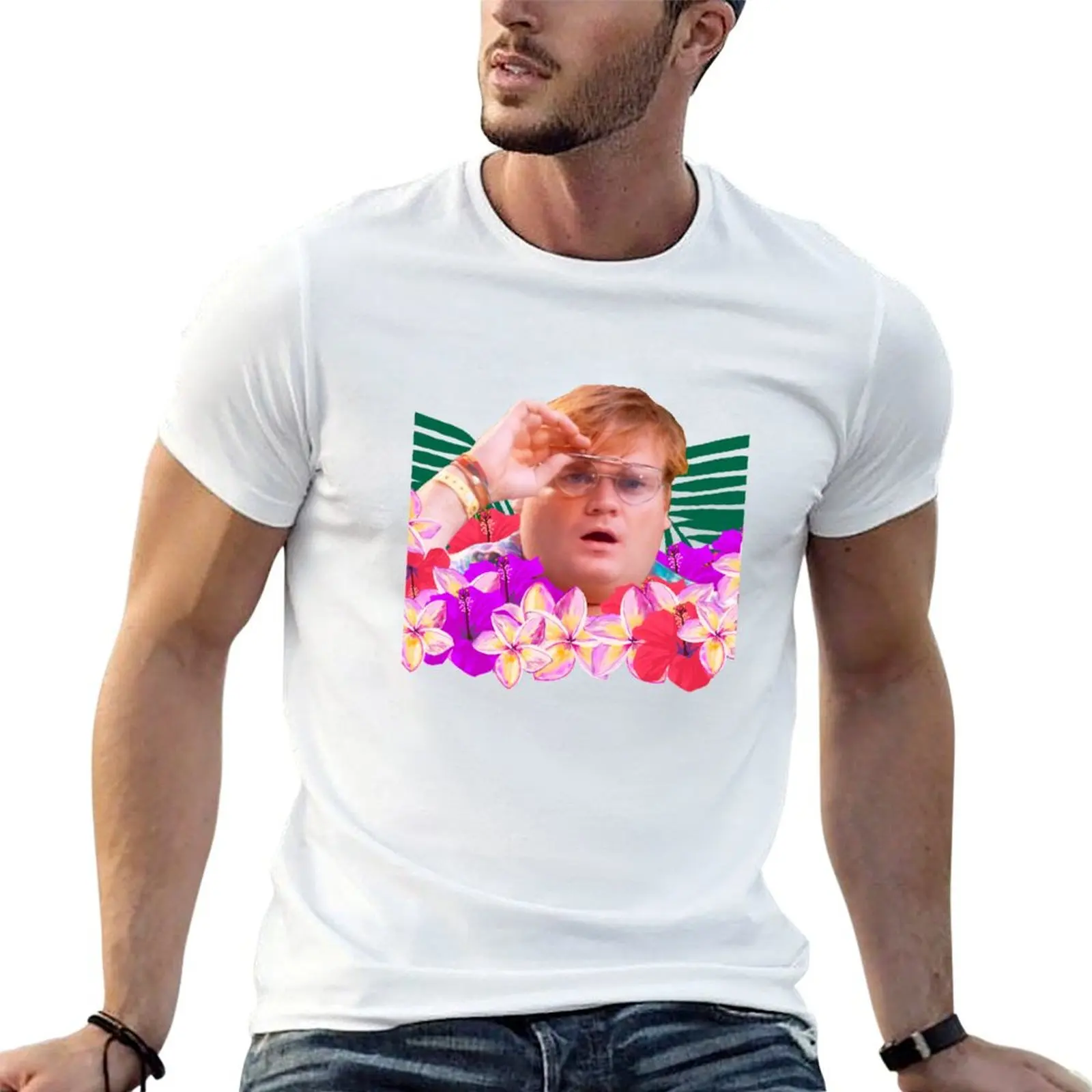 

Chris Farley sunglasses Surprise Hawaii Flowers T-Shirt t shirt man plain funny t shirts cotton T-Shirt