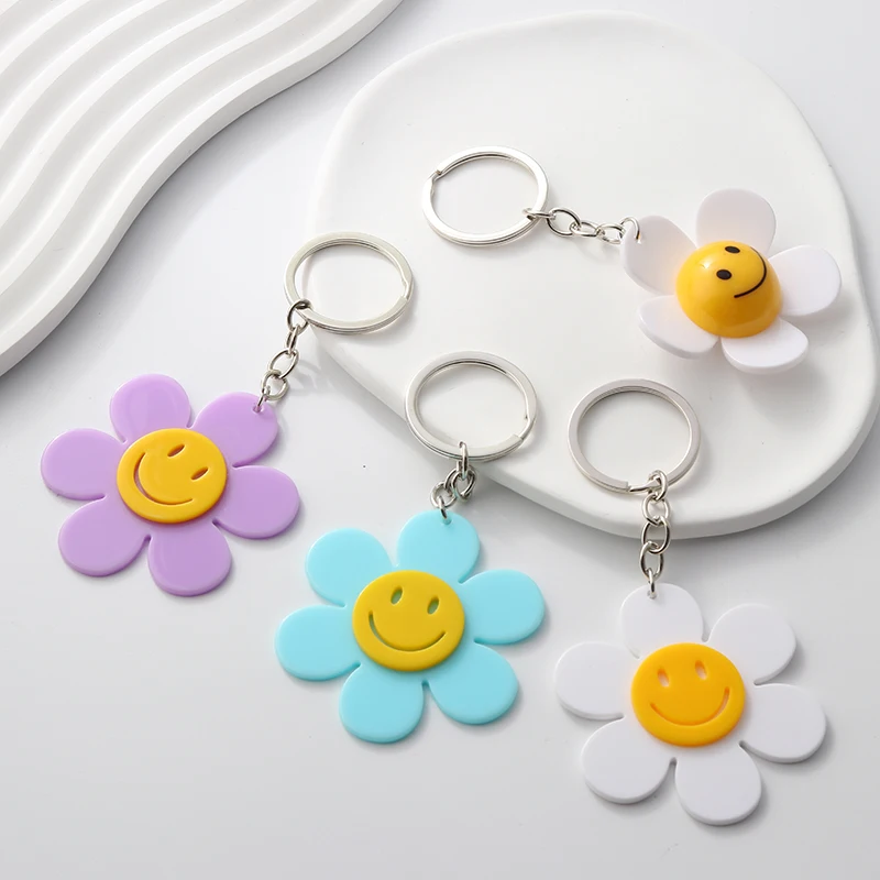 Adorabili portachiavi in acrilico sorriso viso fiori piante portachiavi per le donne ragazze regalo di amicizia decorazione della borsa gioielli