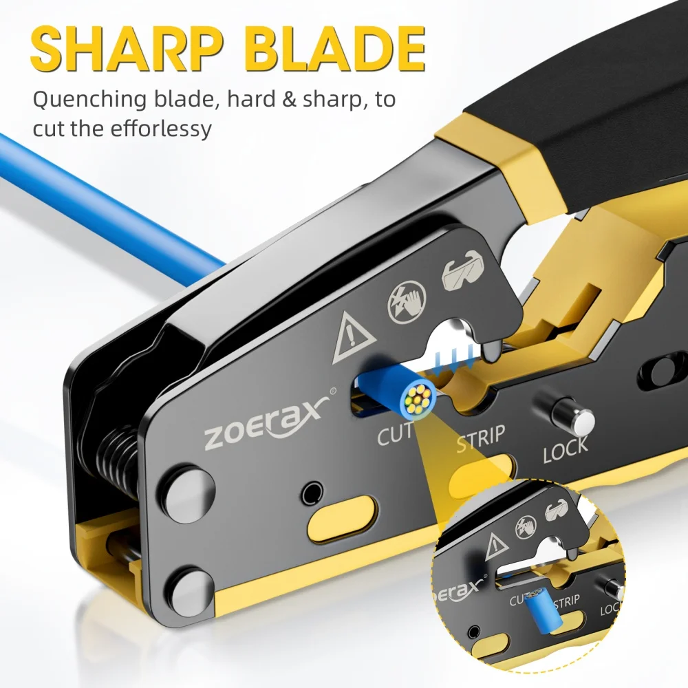 ZoeRax RJ45 Crimp Tool Pass Through Crimper Cutter for Cat6 Cat5 Cat5e 8P8C Modular Connector Ethernet All-in-one Wire Tool