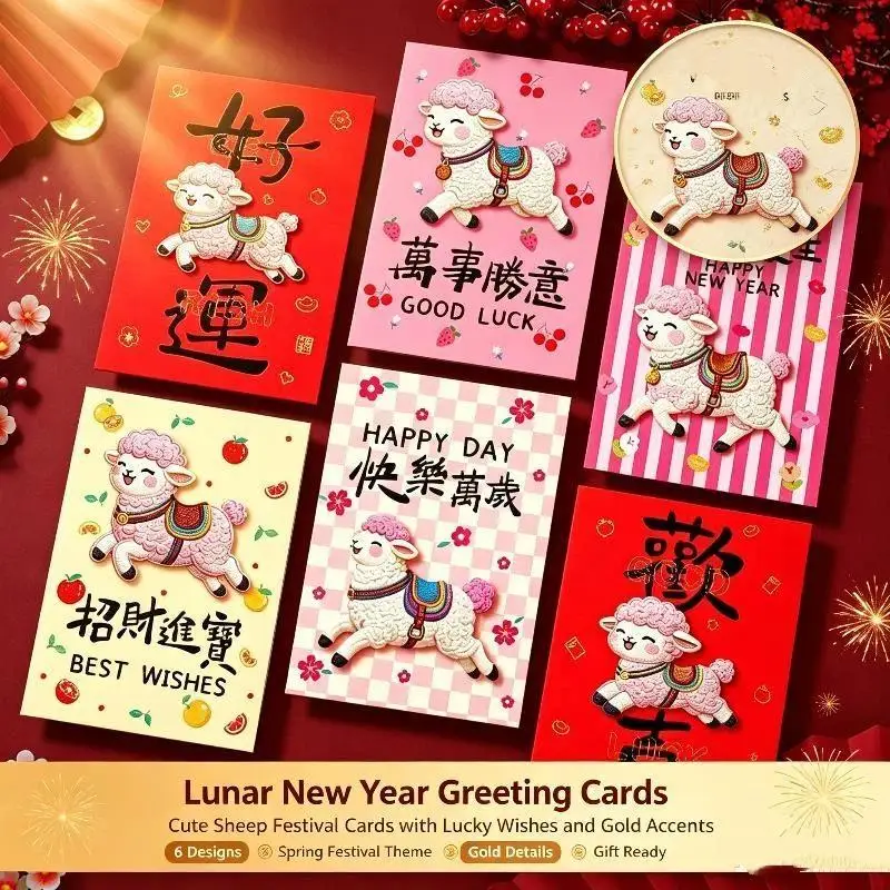 2027 Sheep Year Creative Red Envelope: 6Pcs New Year Spring Festival Lucky Money Lamb