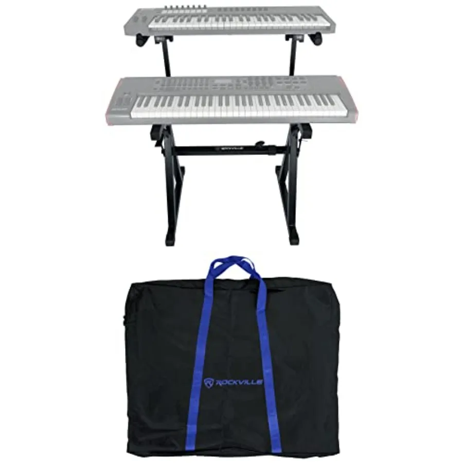 

Стойка для клавишных инструментов Rockville Z55 Z-образной формы, 2-уровневая, с сумкой и крючком для наушников, портативная, прочная, регулируемая по высоте и ширине, подходит для 54/61/76/88 клавишных инструментов